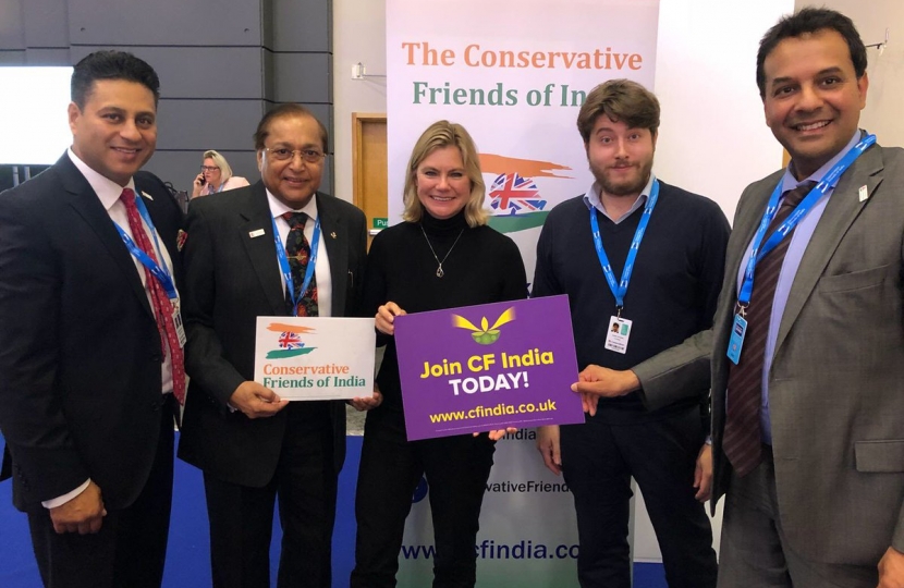 The Rt. Hon. Justine Greening MP, Dr Rami Ranger CBE, Co-Chairman of CF India with CF India team